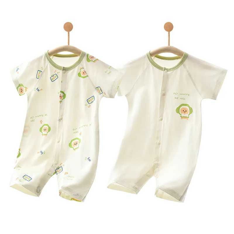 2 pieces of summer soft cotton thin baby short sleeved jumpsuit suitable for boys and girls cute cartoon clip toddler crawling set W240812