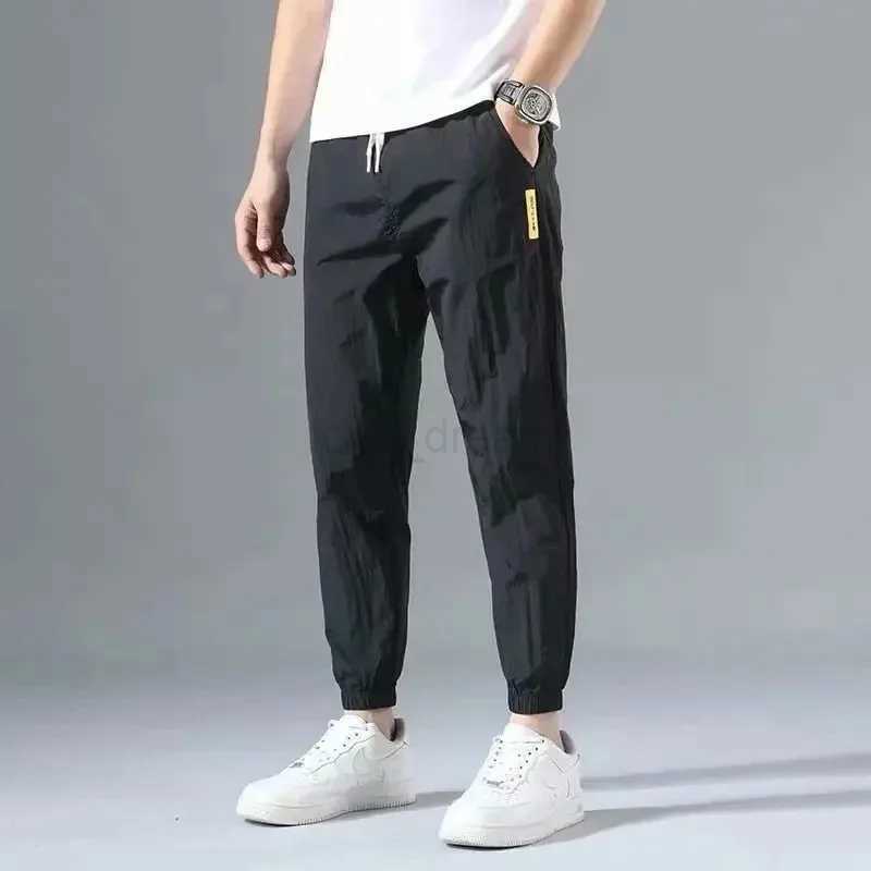 Summer New Fashion Trendloose Large Size Thin Lce Silk Breathable Korean Sports Mens Joggers Street Pants Casual Men SweatpantsXJ240813
