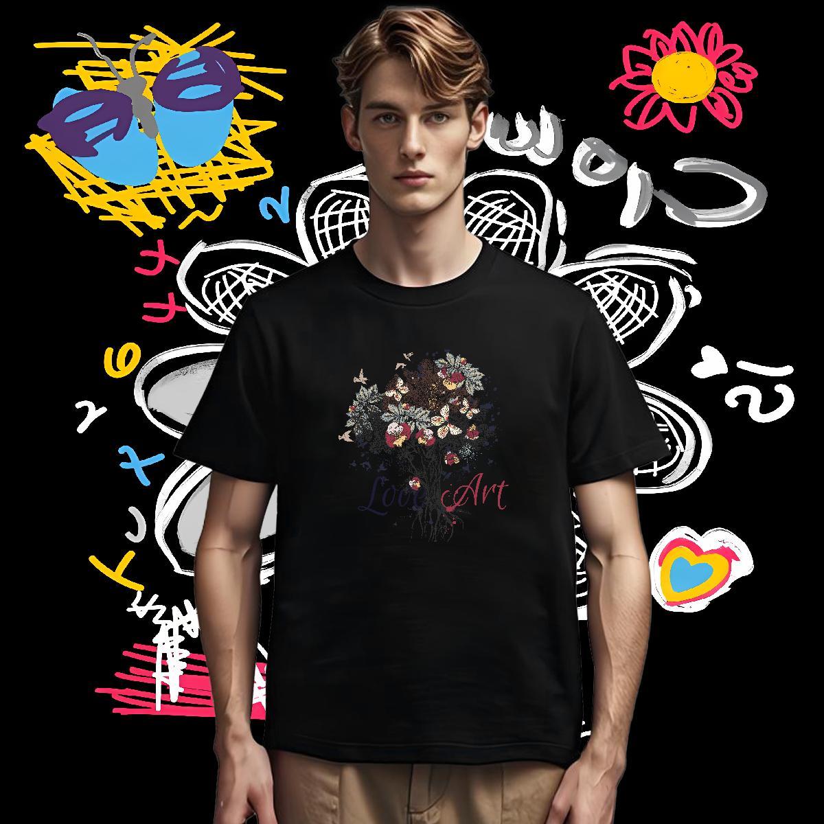 Mens T Shirts 100% Cotton 230g tree Summer Casual Breathable Short Sleeve Custom Anime Men Tops Tees Casual New High Quality Tshirts