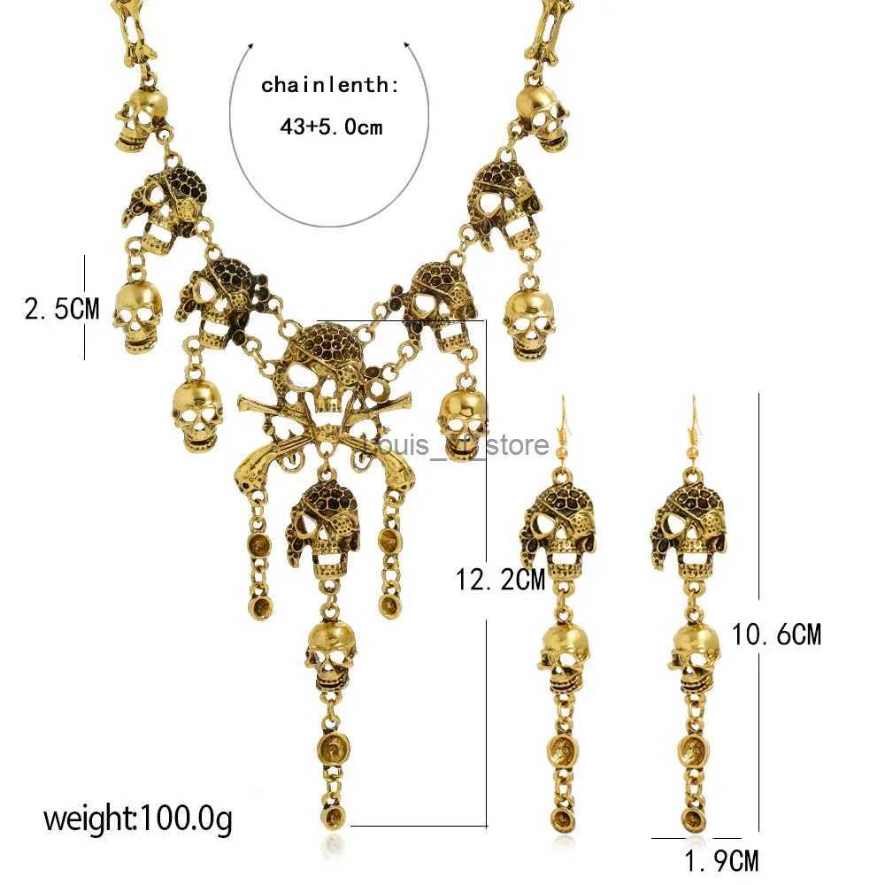 Pendant Necklaces Halloween Jewelry Set Declaration Retro Pirate Skeleton Necklace Mens Rhinestone Bicycle Gothic Punk H240813