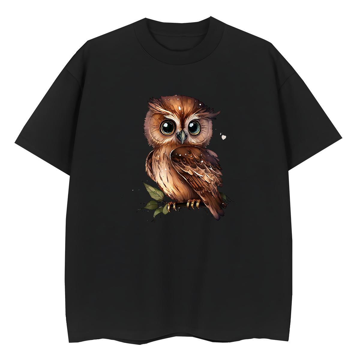 Loose Man T Shirts Owl Crew Neck Casual Oversized 230g Cotton Tshirts DIY Customized Tops