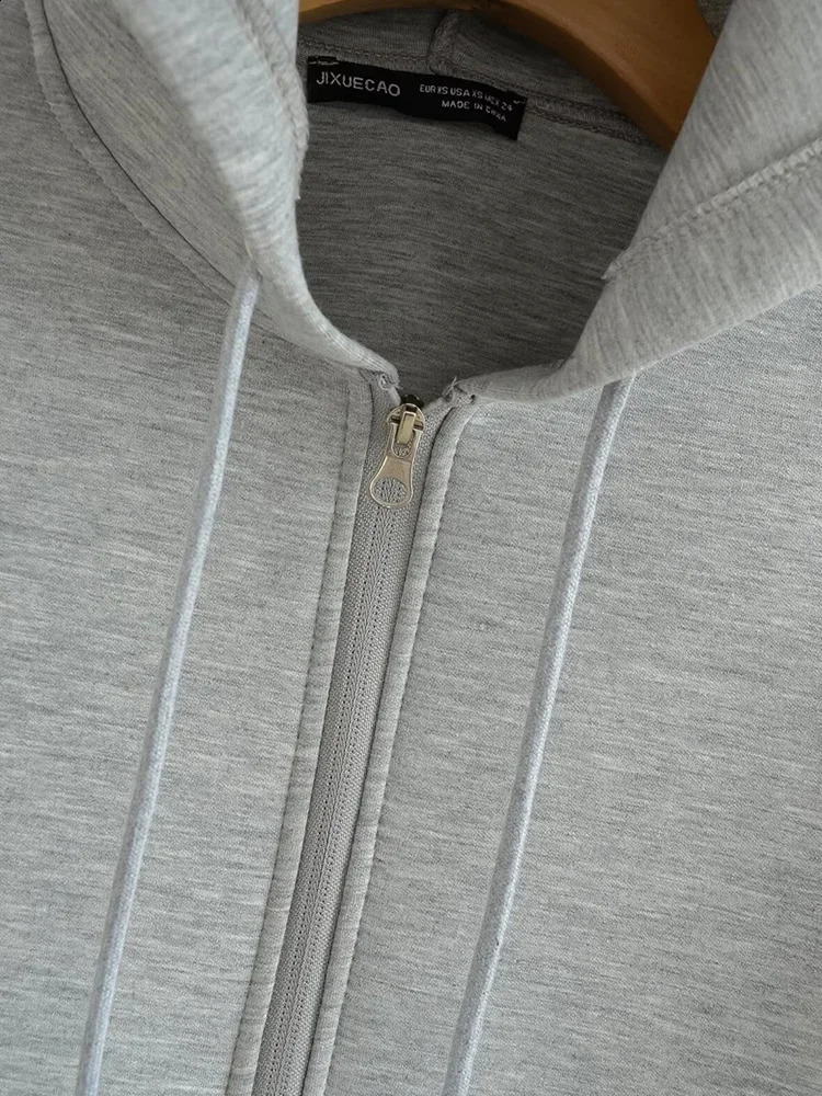Women Autumn Winter Hoodies Fashion Casual Zipper Top Hoodie Street Style Vintage Solid Long Sleeve Loose Outerwear 240824
