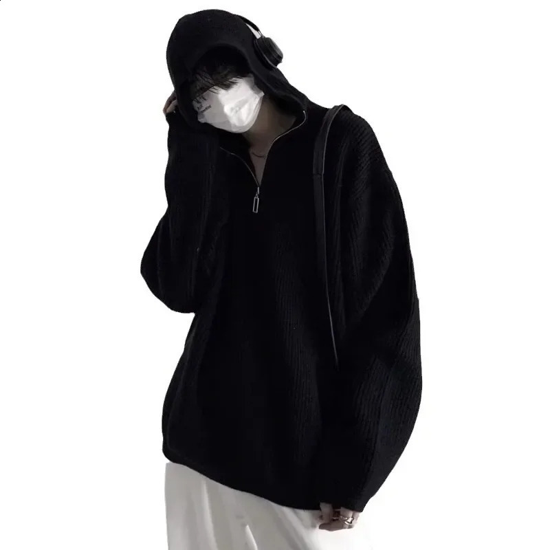 Mens half zipper soft supplement hooded sweater casual highend autumnwinter knitted cardigan wool trend couple 240812