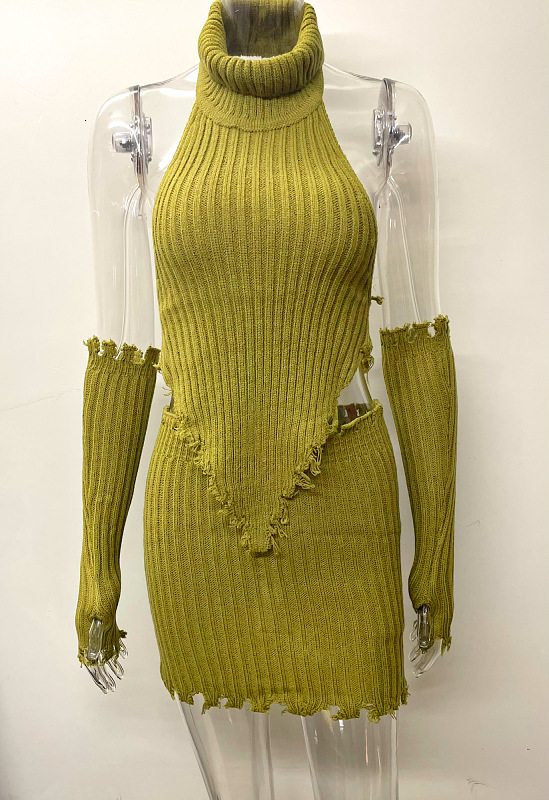 2024 Fashion Casual Set, Neck Hanging, Spicy Girl Knitted Top, Hip Wrapping, Short Skirt, Women's Two Piece Set