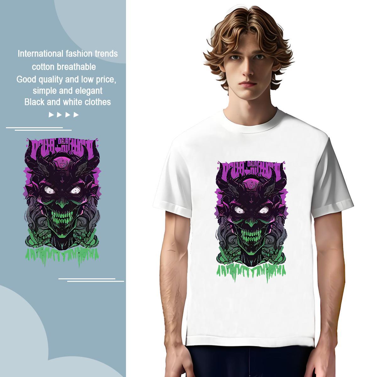 T Shirt For Man 100% Cotton 230g Anime Printing Street Short Sleeve O-Neck Black White Men Tops Tees Custom Cool Design Polos