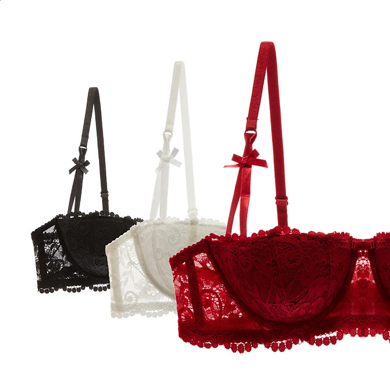 12 Half Cup Bras For Women Plus Size Lingerie Red Thin Underwear Cotton Sexy Push Up Balconette Bra Top Black White A B C D Cup 240812