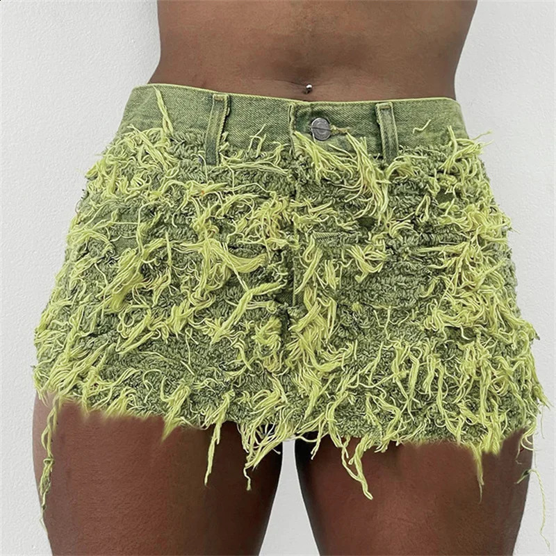 BUILDINGB Tassels Solid Vintage Denim Street Style Short Skirt Women Casual High Waist Skinny Bottom Streetwear Clothing 240812