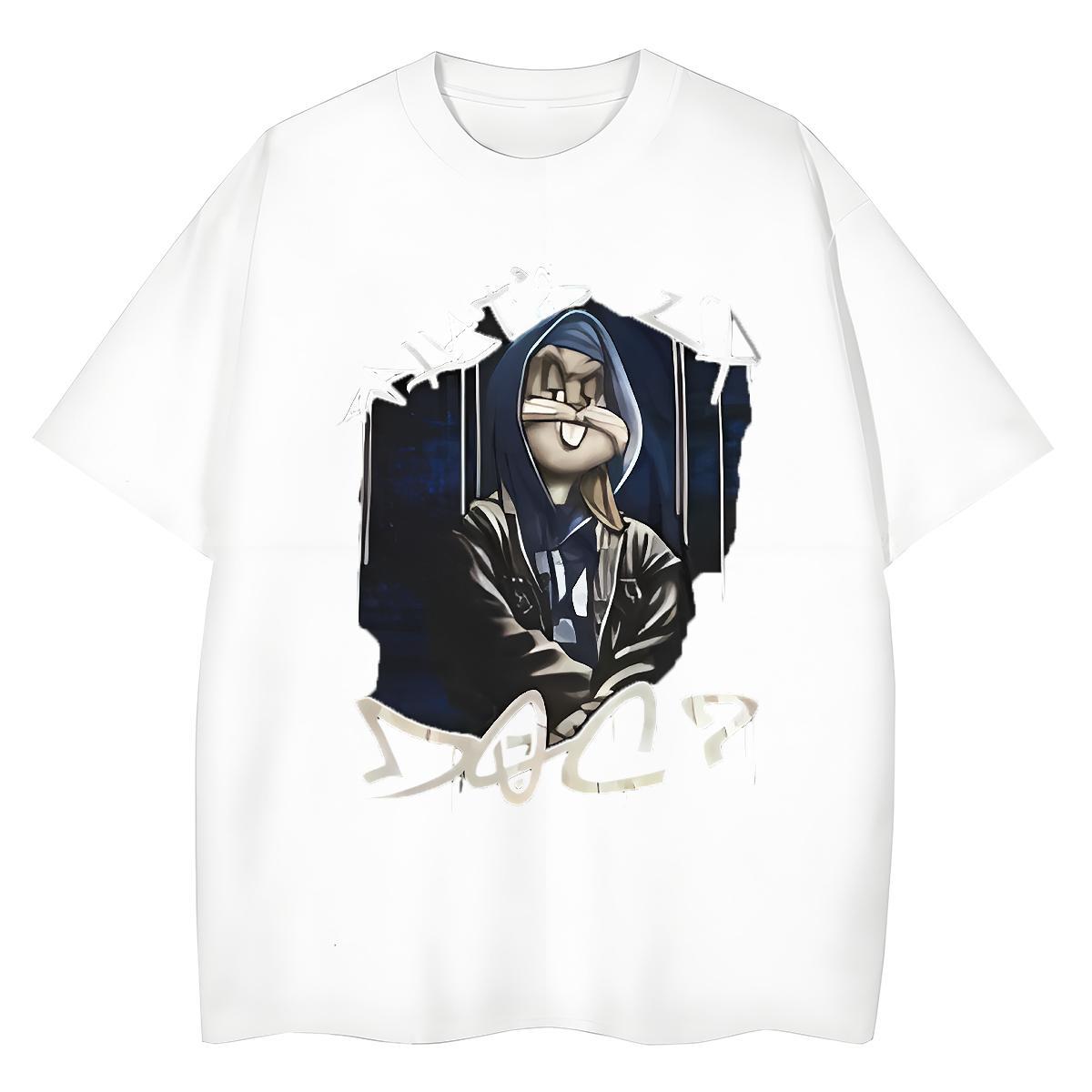 Loose T-Shirts rabbit Breathable Street Wear Black White 230g Pure Cotton Men Tops Tees 2024 DIY Top Tees