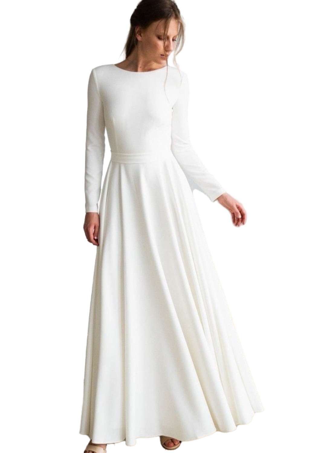 2024 Arabic Aso Ebi Plus Size White A-Line Beach Wedding Dresses 100% Cotton Full Sleeves Bridal Gowns Dress Zj027 D0330