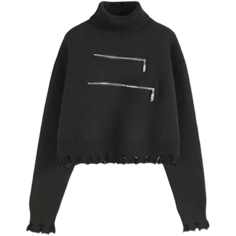 Womens Black Gothic Pullover Knitted Sweater Long Sleeve Sweaters Jumper 90s Korean Y2k Emo 2000s Harajuku Vintage Clothes 240812
