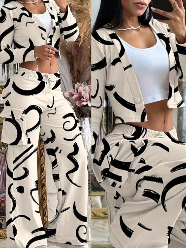 Casual Autumn Women Sets Solid Color Long Sleeve High Waisted Cardigan Top Elastic Waist Pocket Pants Two-piece Set 240813