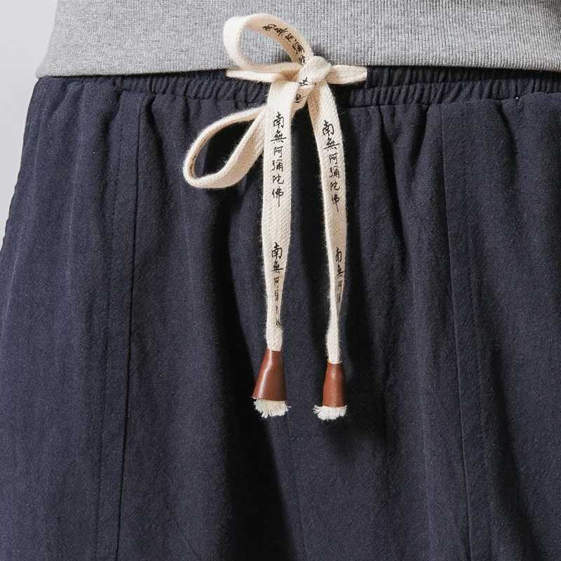New Cotton Linen Harem Pants Men Solid Elastic Waist Streetwear Joggers Baggy Drop-crotch Pants Casual TrousersXJ240813