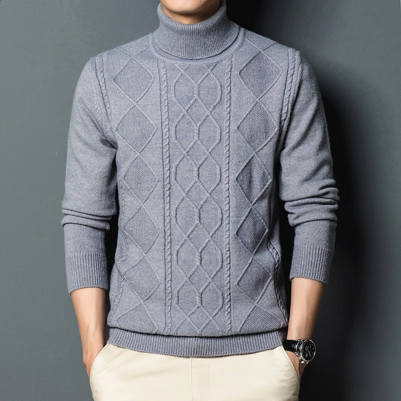 Mens turtle neck thick warm classic retro bottom pull flower knitted sweater mens skydiving Christmas 240812