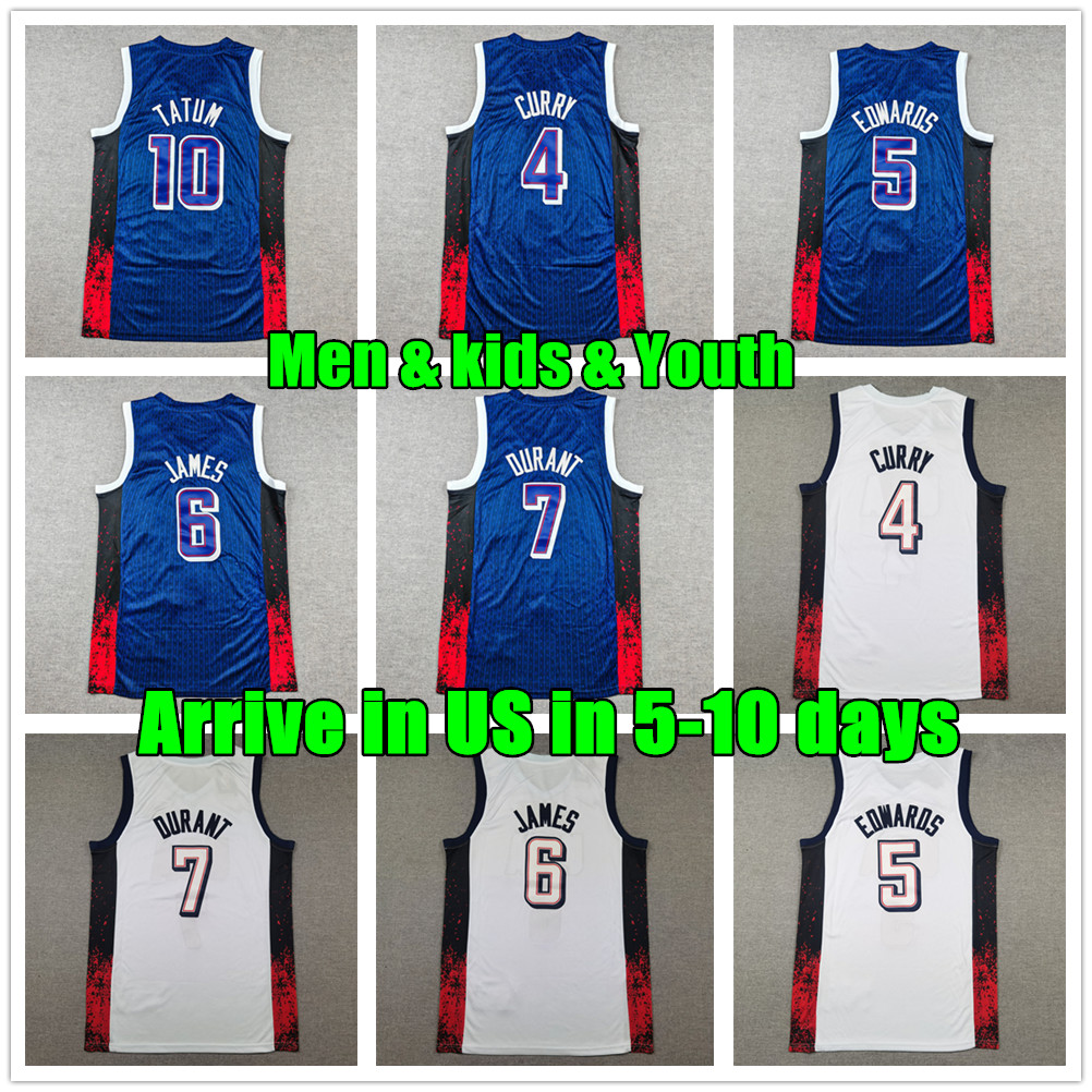 2024 USA Team Dream Basketball Jerseys 5 Anthony Edwards 4 Stephen Curry 6 LeBron James Kawhi Leonard Joel Embiid Davis Tatum National Kevin Durant Devin BookerAdo