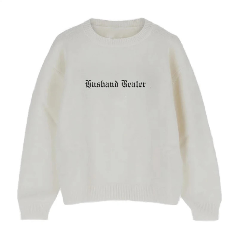 Mens Knitted Sweater with American Street Letter Graphic Printing Loose Harajuku Couple Y2k Retro White Casual Pulling 240812