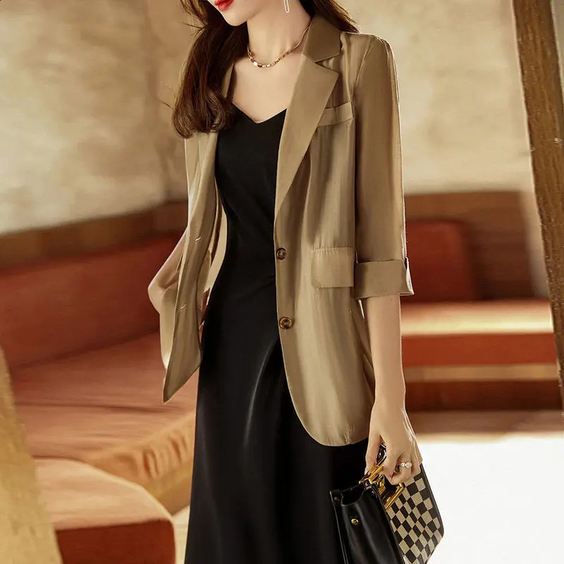 Autumn Winter Korean Solid Fashion Casual Blazers Women Simple Cropped Sleeves Office Lady Coat Elegant Aesthetic Clothes Female 240813