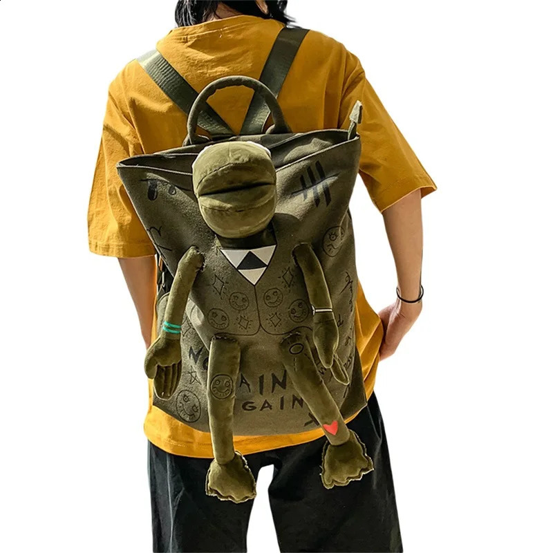 Mens Womens Graffiti Plush Frog Monster Zipper Large Capacity School Backpack Travel Adjustable Outdoor 240813