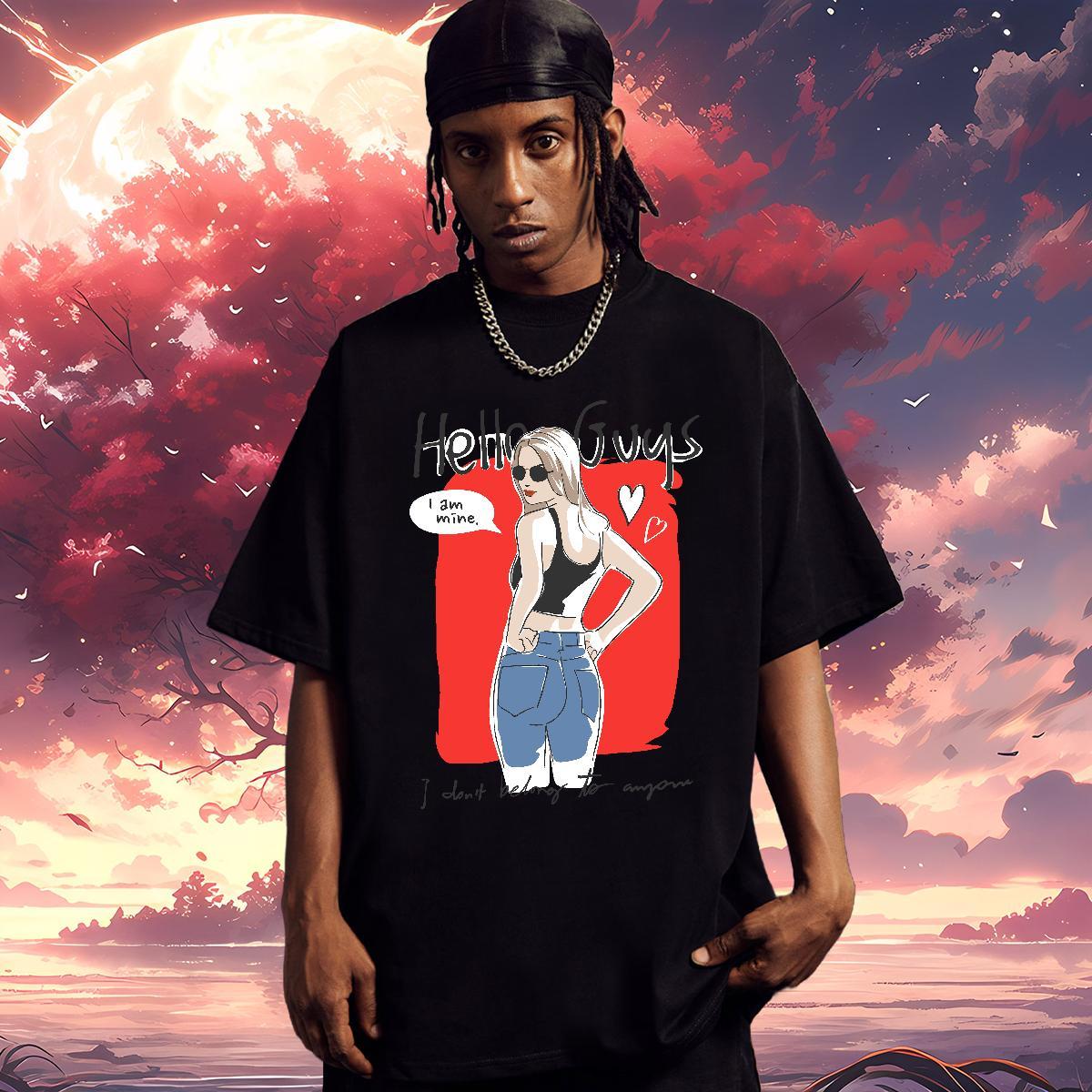 T-Shirts for Men 230g Pure Cotton person Anime Printing Street Breathable Crew Neck Plus Size Cartoon Men Tshirts Classic Cool Design Clothes