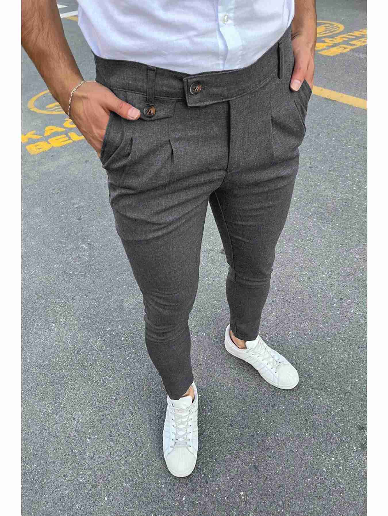 New Mens Business Casual Skinny Stretch Slim Fit Pencil Pants Trousers Fashion Zipper Mid Waist Solid Jogging Khaki Track PantsXJ240813