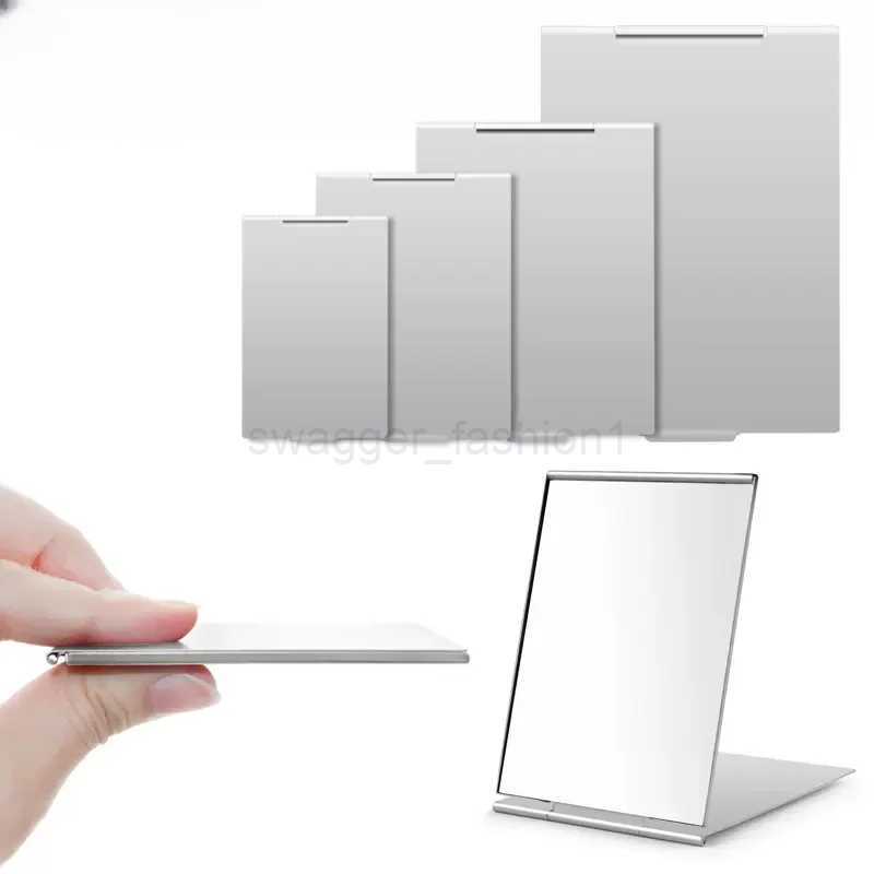 Aluminum Folding Mirror Mini Portable Makeup Mirror Hand Standing Small Mirror Vanity Foldable Compact Pocket Cosmetics ToolsXJ240813