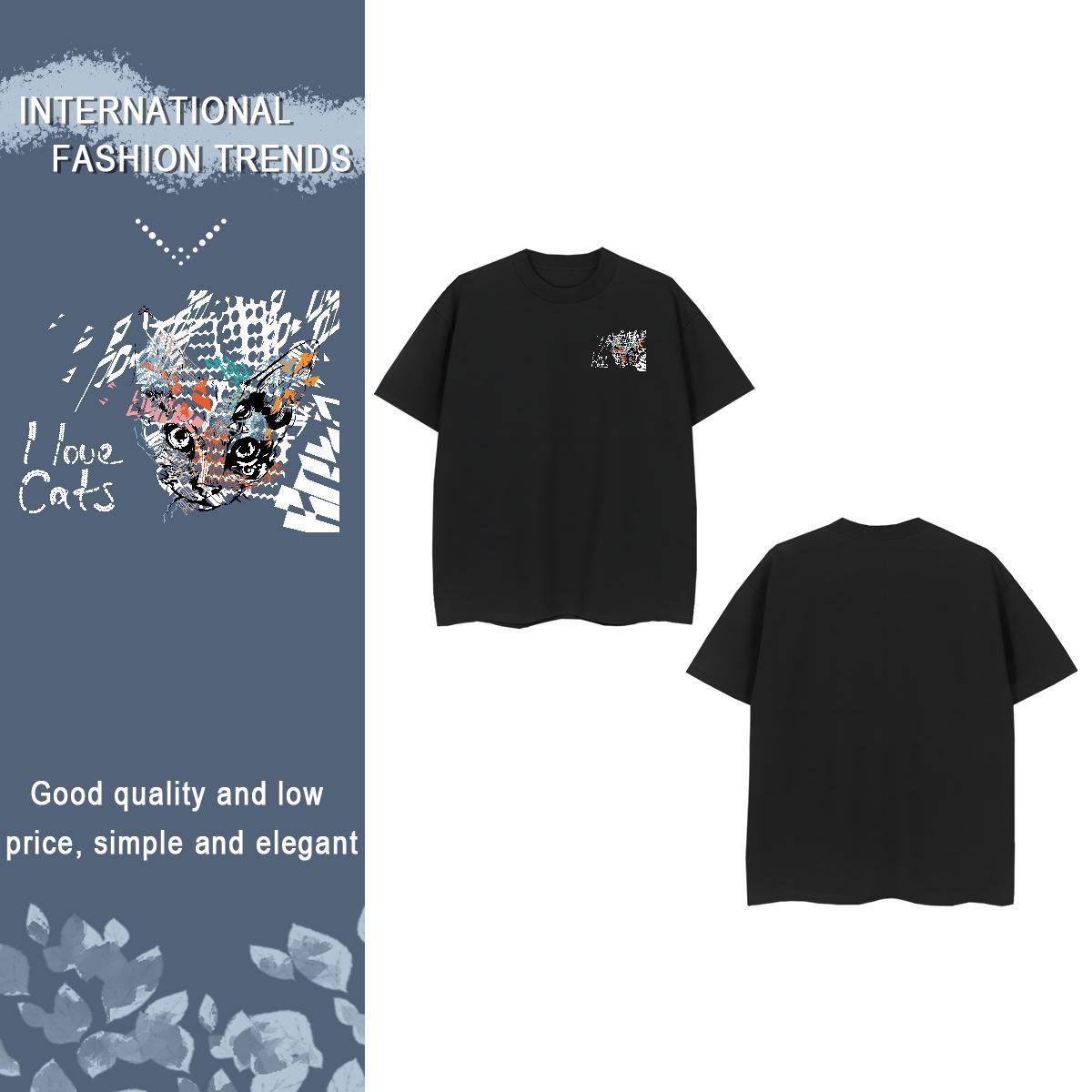 T-Shirts for Men 230g Pure Cotton cat Sport Breathable Short Sleeve DIY Anime Men Tees New Arrival TOP Quality Tops Shirt