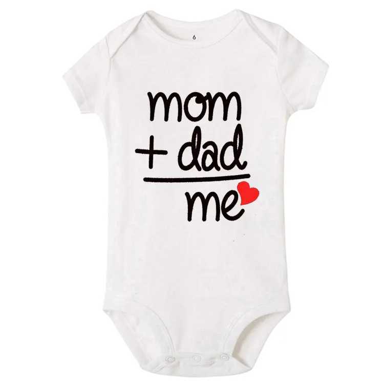 Popular Mom+Dad=Me Baby Romper T-shirt crawling clothing triangle Onesies newborn baby clothing summer Romper 100% pure cotton W240812