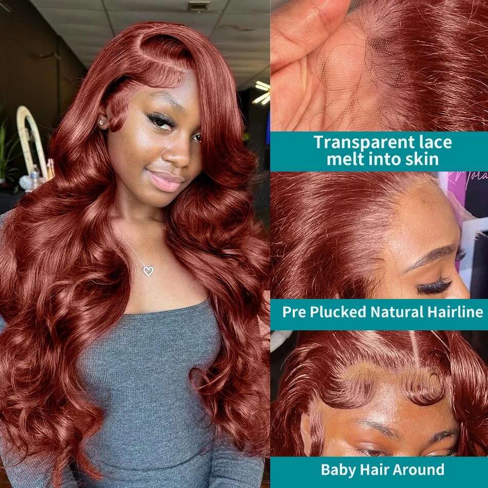 13X4 Reddish Brown Body Wave HD Lace Frontal Human Wig Pre Plucked Brazilian Remy Hair