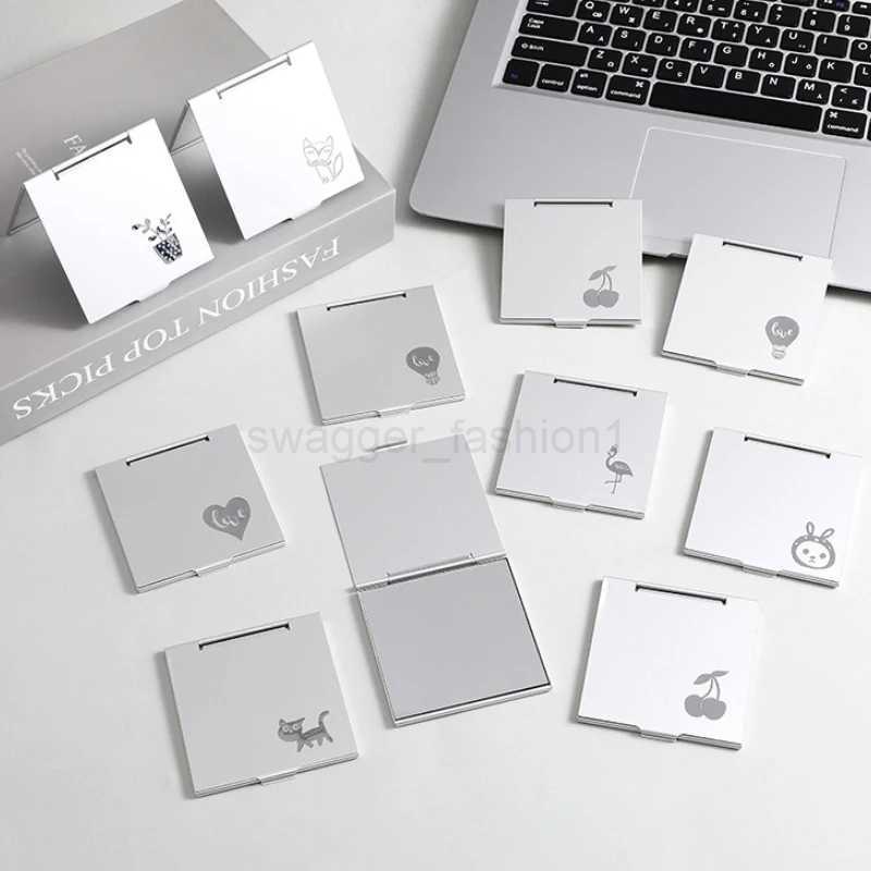 Square Folding Aluminum Mirror Mini Compact Pocket Mirror Makeup Hand Standing Portable Small Mirror Foldable Cosmetics ToolXJ240813
