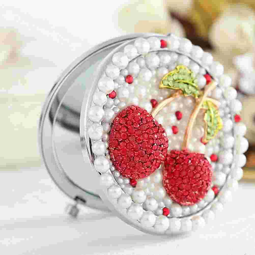 Folding Vanity Mirror for Makeup Exquisite Portable Pocket Metal Cherry-pattern Mini MirrorsXJ240813