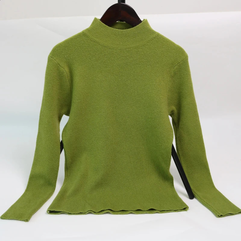 Autumn Winter Basic Knitted Womens Korean Fashion Half Turtle Neck Pulling Warm Sweater Long Sleeve Ultra Thin Top 240812