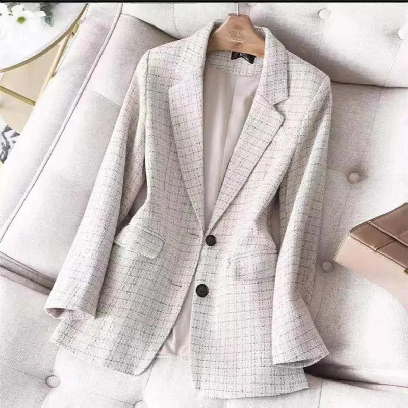 Spring Women Jacket Tweed Woolen Coats Female Casual Thick Blazers Outerwear Long Sleeve Suits Female Tops Lady Office Blazer 240812
