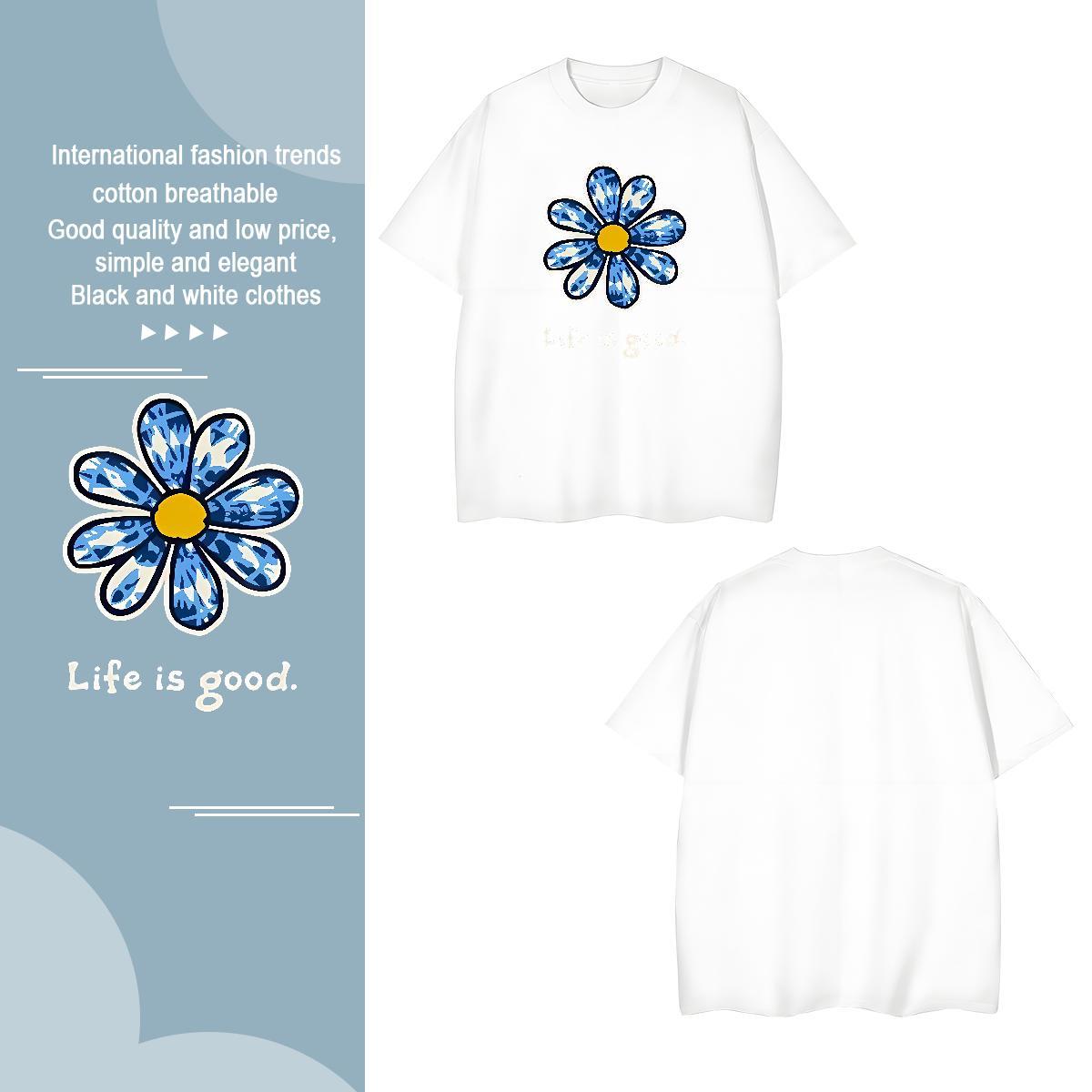 Mens T Shirts 100% Cotton 230g flower Daily Outfit Short Sleeve O-Neck Custom Anime Men Tops Tees 2024 Popular Polos