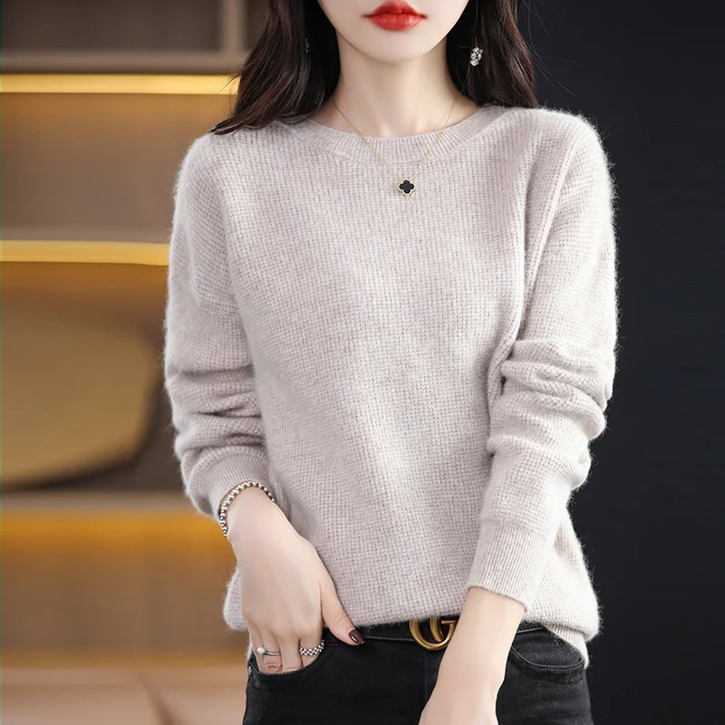 Knitted mink cashmere sweater for women Oneck zipper loose fit large long sleeved warm in autumn and winter 240812