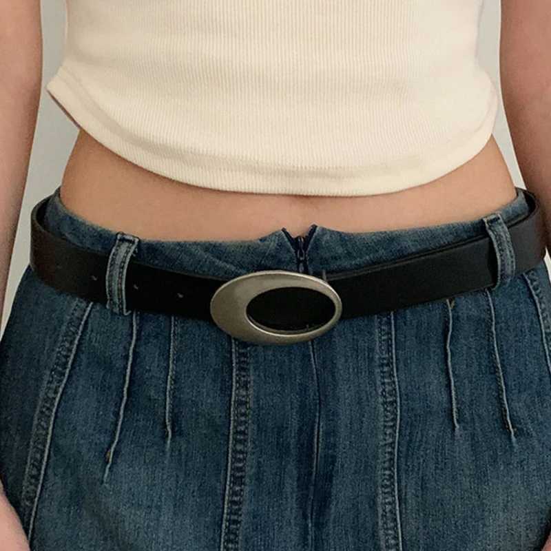 Y2K Pu Womens Belt Metal Oval Buckle Jeans Trouser Dress Belt Fashion Retro Accessories Belt W240807