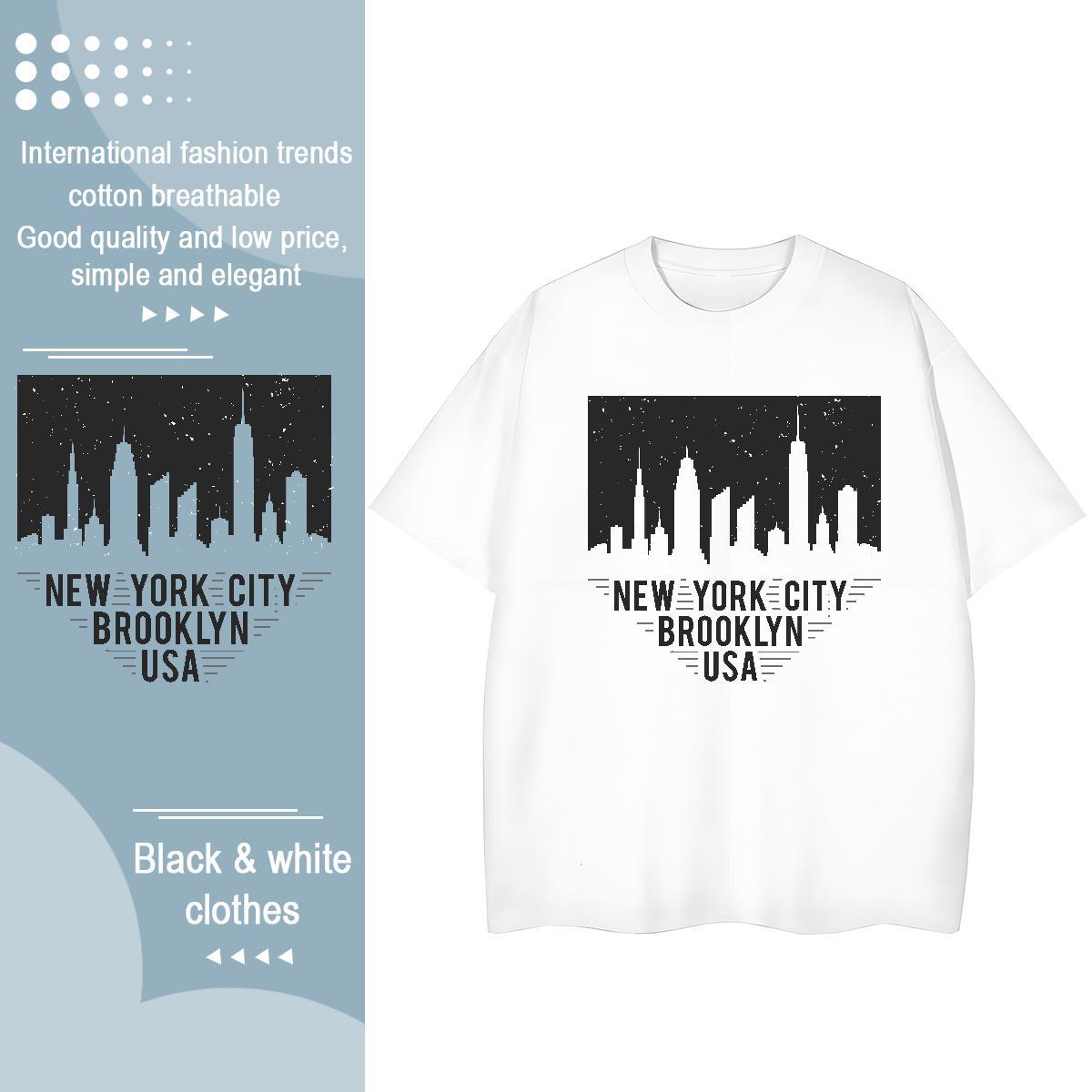 Free Shipping Mens T Shirts Tall buildings Breathable Soft Sport Anime Print 230g Pure Cotton Men Tees Classic Casual Clothes
