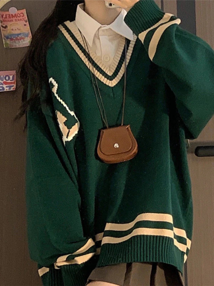 Harajuku Sweater Women Long Sleeve Oversized Streetwear Y2k Preppy Style Jumpers Korean Fashion Vintage Tops Kawaii 240812