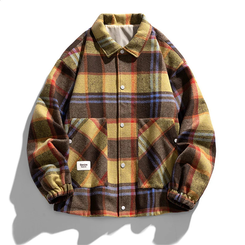 Plaid Jacket Men Harajuku Woolen Jacket Coat Plus Size 8XL Spring Autumn Plaid Coats Male Outerwear Big Size 8XL 240812