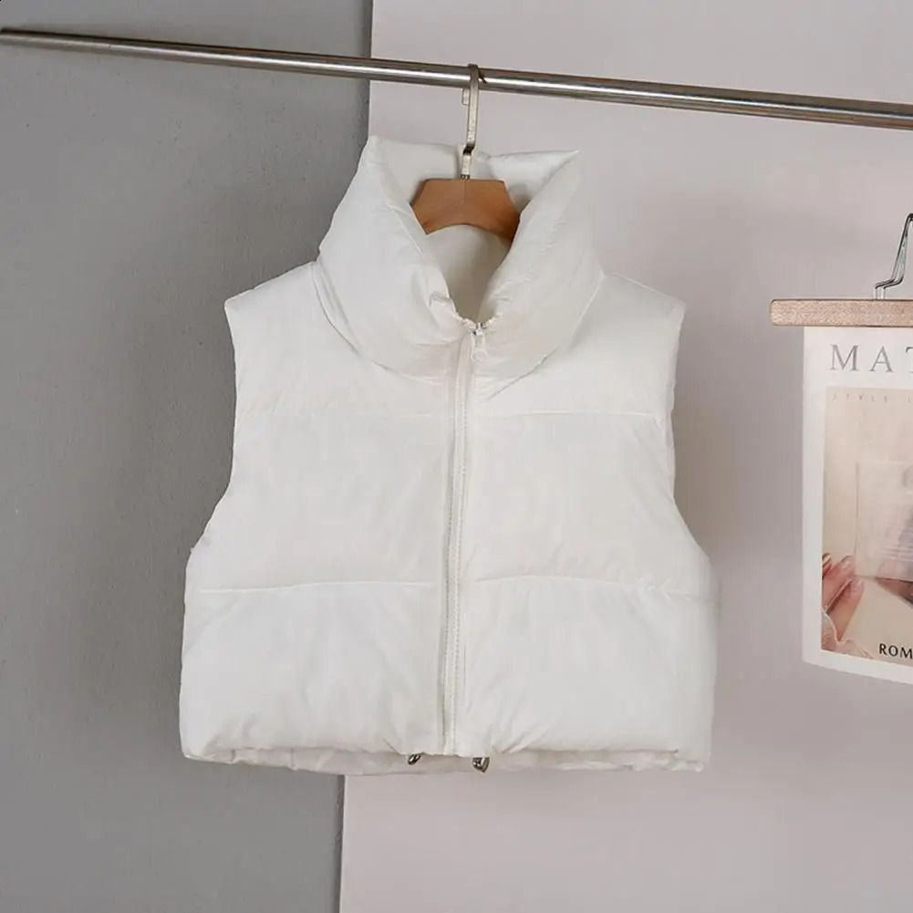 Winter Women Vest Coat Stand Collar Neck Protection Thickened Padded Zipper Closure Cardigan Sleeveless Solid Color Drawstring L 240813