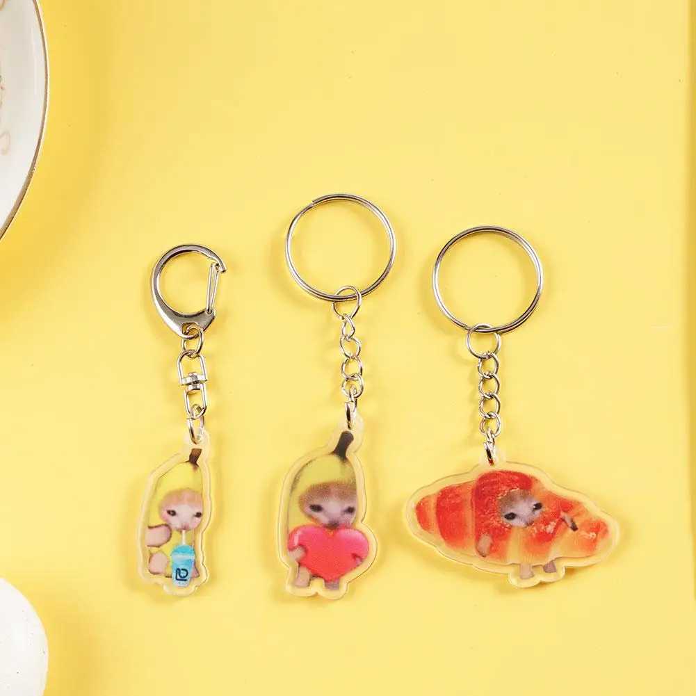 2024 Happy Banana Cat Keychain Mobile Keychain Student Gift Fun Cat Bag Pendant Hanging Rope Happy Cat Keychain W240808