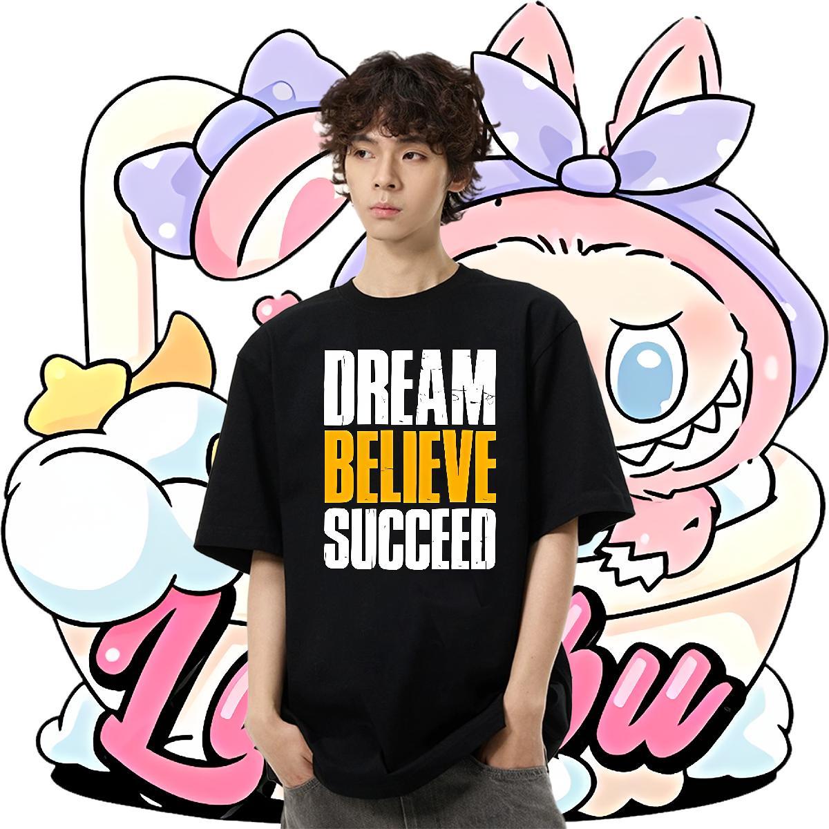 Soft Couples T Shirts Summer Casual 230g Pure Cotton DIY Anime O Neck Short Sleeves letter T-Shirts Brand Tee Shirt