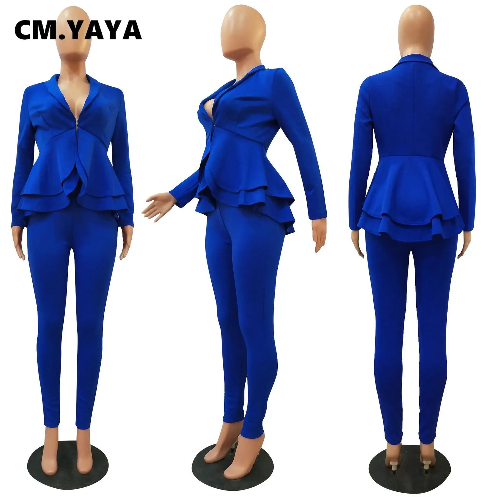 GL Womens Winter Set Tracksuit Full Sleeve Ruffle Jacket Pencil Pants Two Piece Office Uniform 610 240812