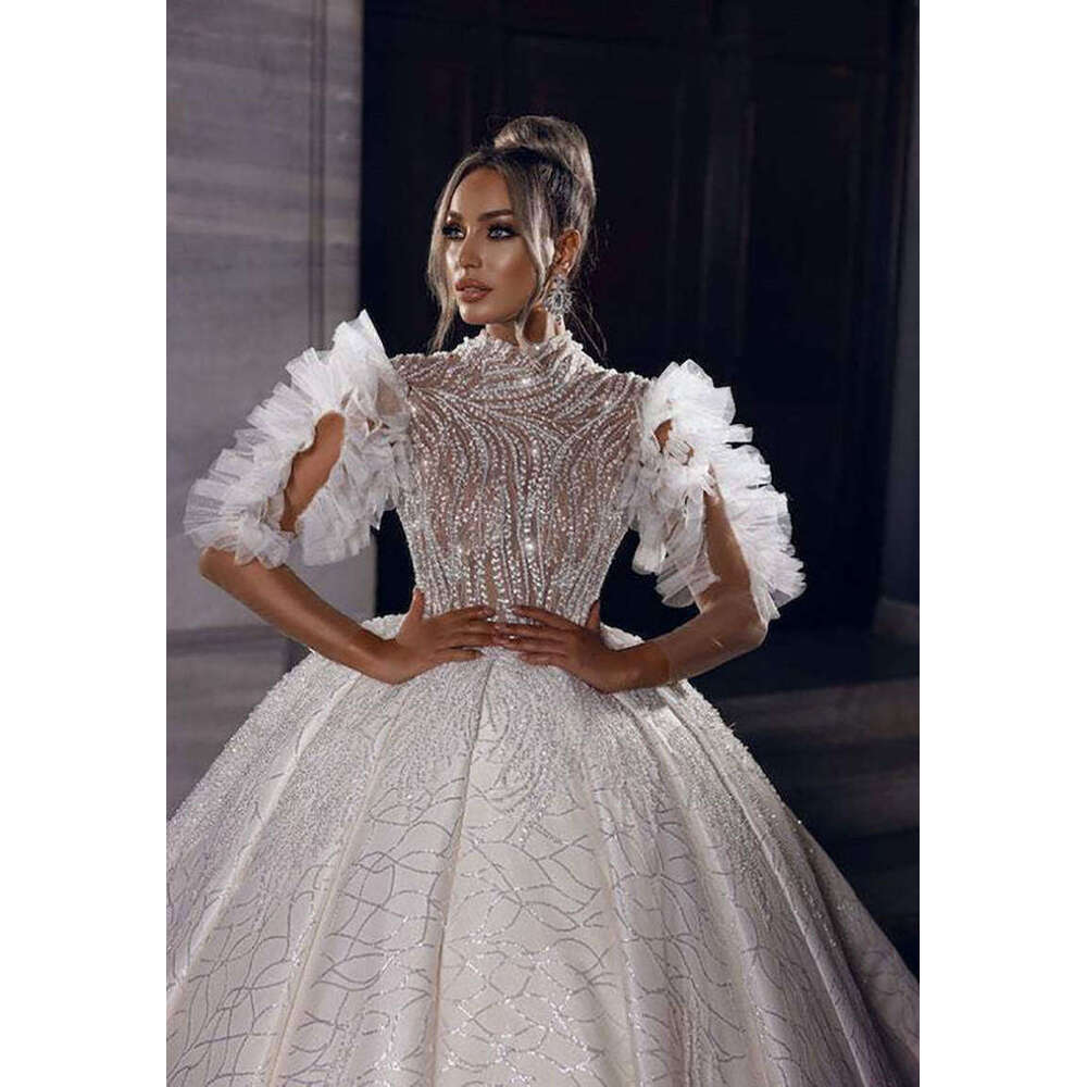 Fantastic Ball Gown Wedding Dresses Appliques Sequins Lace Bridal Gowns Ruffles Big Vestidos De Novia Custom Size Colour
