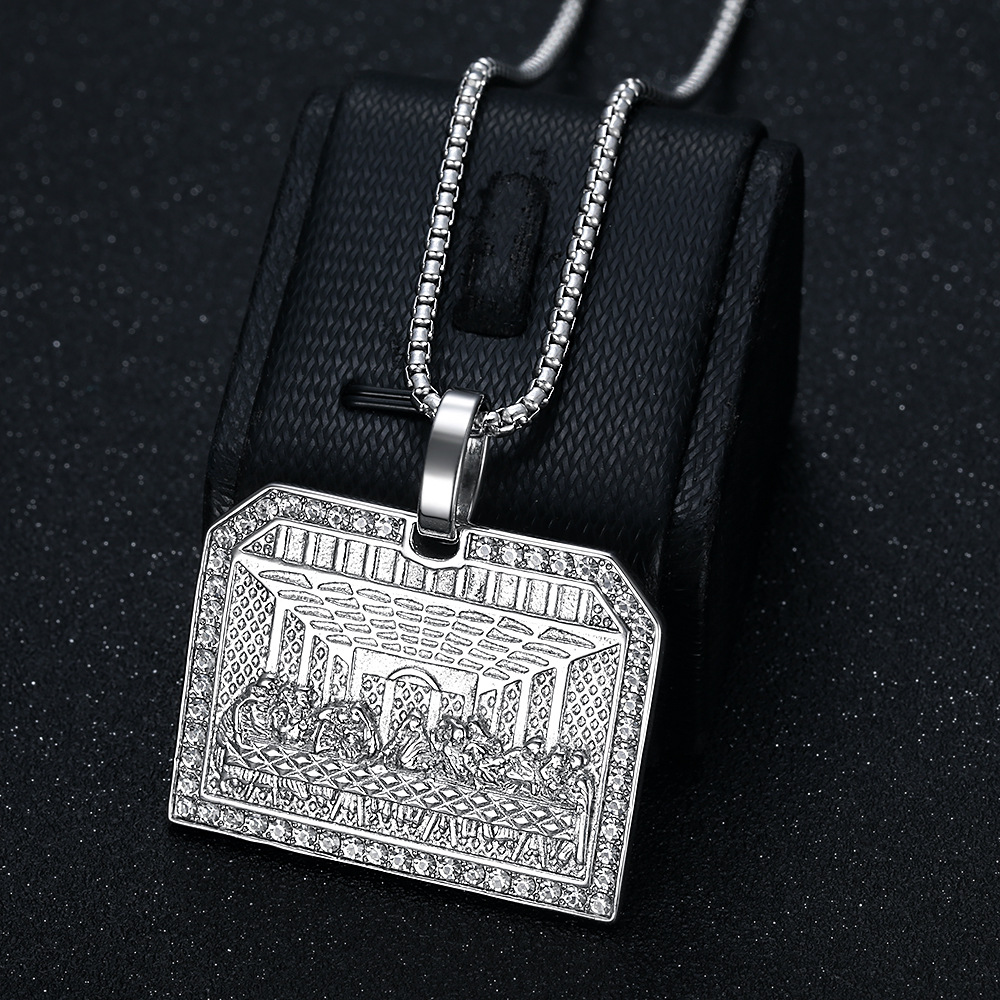 Vintage Thirteen Apostles Quadrate Pendant Necklace The Last Supper 18k Gold Plated Mens Jewelry