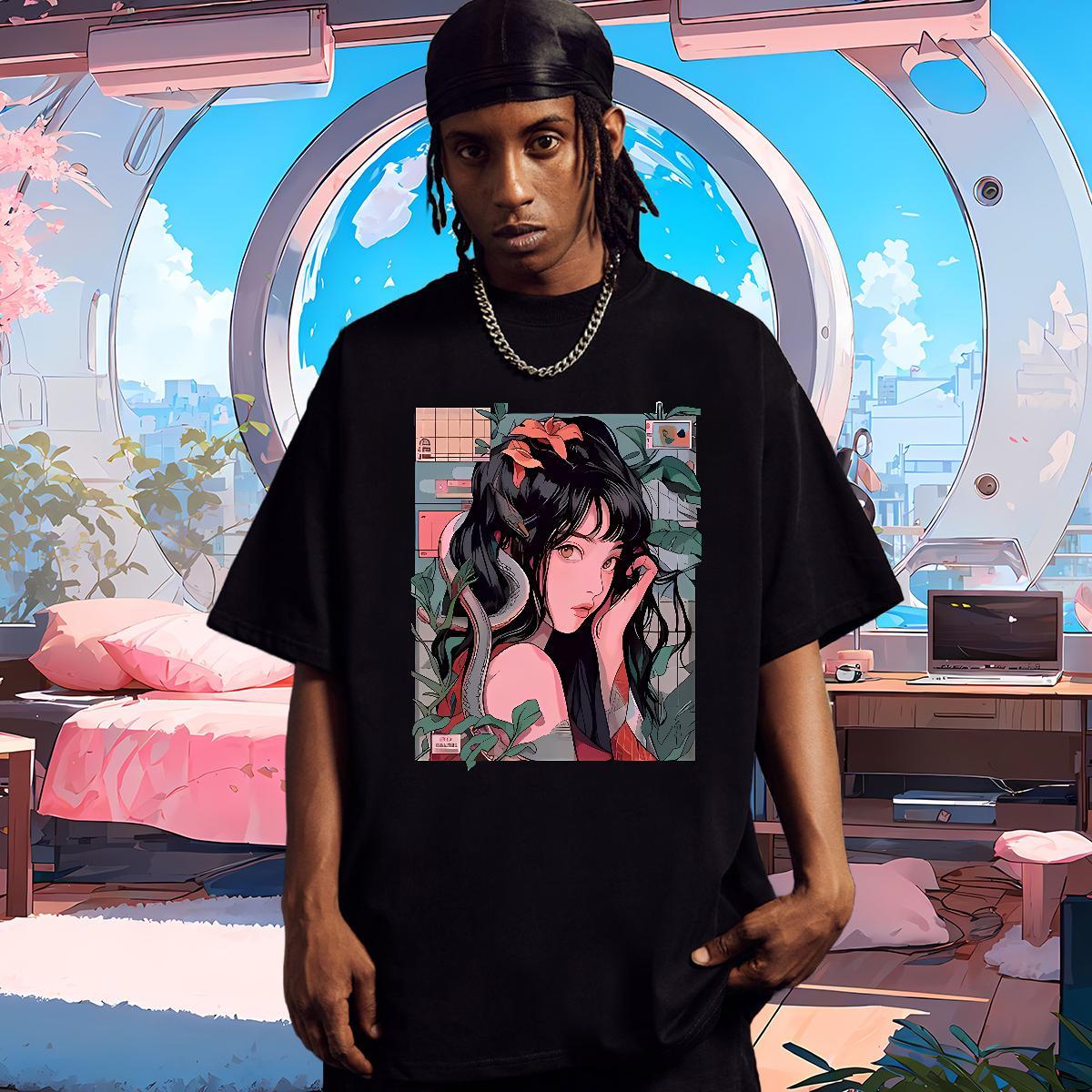 T-Shirts 100% Cotton 230g portrait Home Outdoor Breathable Crew Neck Black Oversized Tshirt for Man Woman 2024 Designer Classic Tops Shirt
