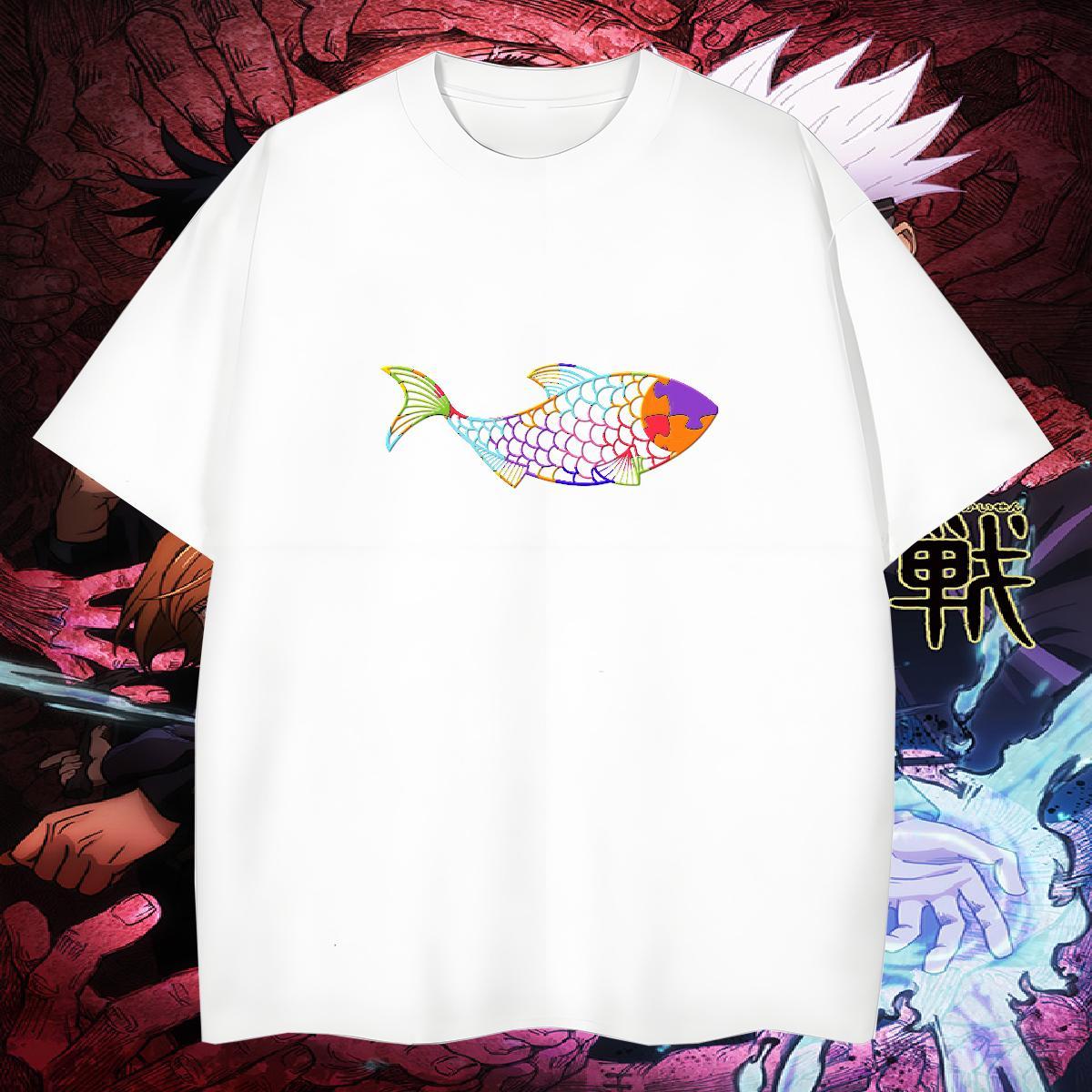 Wholesale T-Shirts for Men fish O-Neck Short Sleeve Casual Daily Wear Plus Size Cartoon 100% Cotton 230g Men Tops Tees Fashion Designer Top Tees