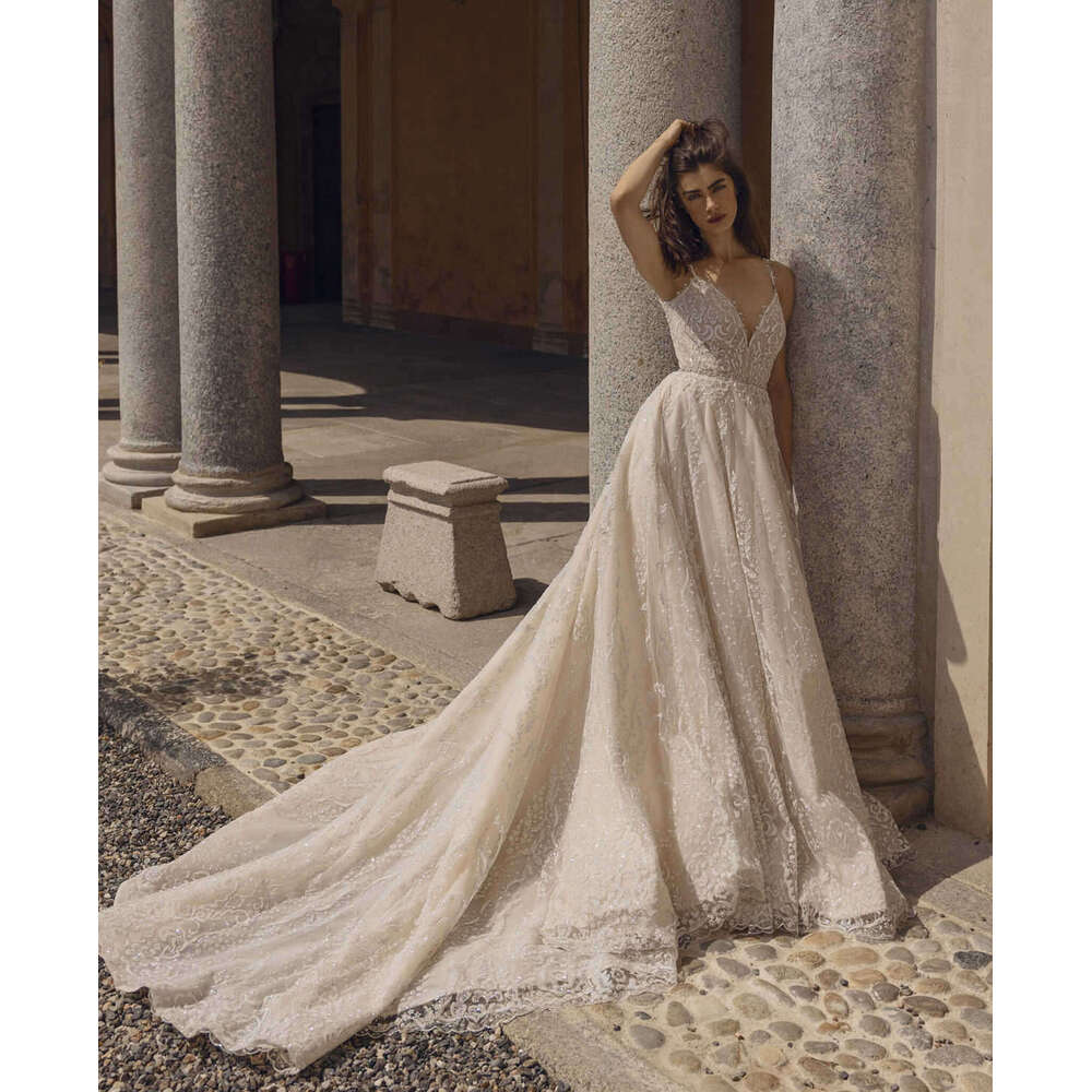 A Elegant E Gown Wedding Dresses Sleeveless Lace Sweep Train Bridal Gowns Big Vestidos De Novia Custom Size Colour s