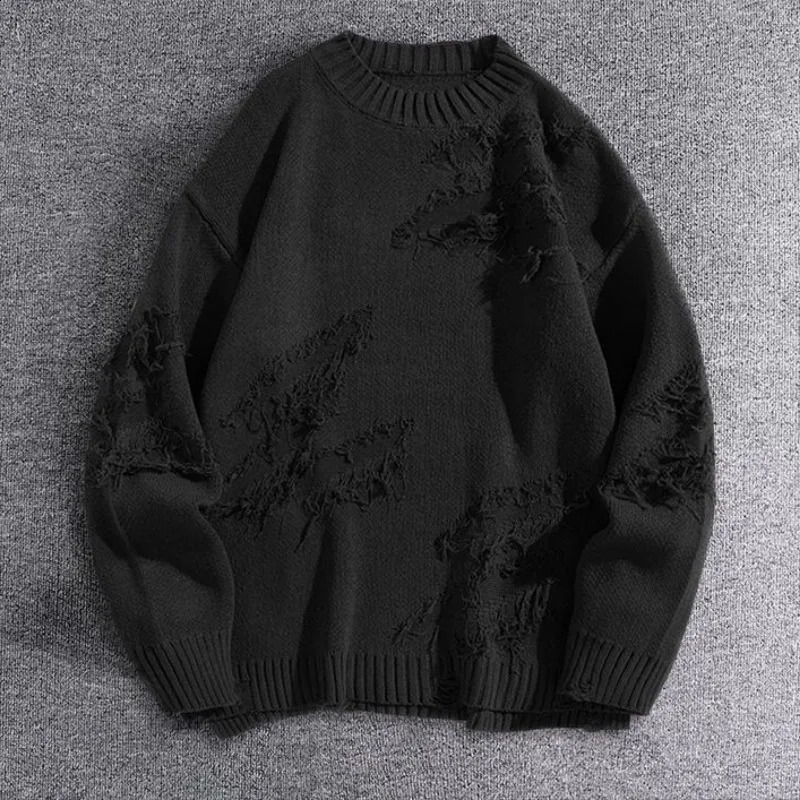 Autumn And Winter Y2k Streetwear Men Hole Tassel Sweater Men And Women Street Fashion Plus Size Youth Wear Top 240812