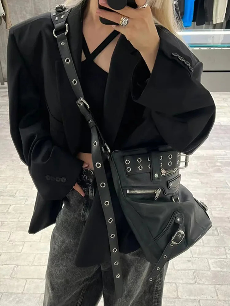 JIAERDI High Street Vintage Handbag Women Rivet Large Capacity Casual Crossbody Bags Ladies Moto Biker Black Messenger Bag 240813