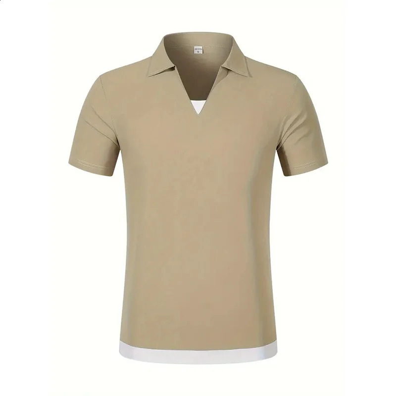 2024 summer mens casual short-sleeved Polo shirt solid color lapel fashion sports breathable T-shirt top 240813