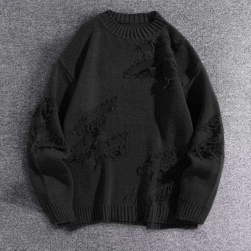 Autumn And Winter Y2k Streetwear Men Hole Tassel Sweater Men And Women Street Fashion Plus Size Youth Wear Top 240812